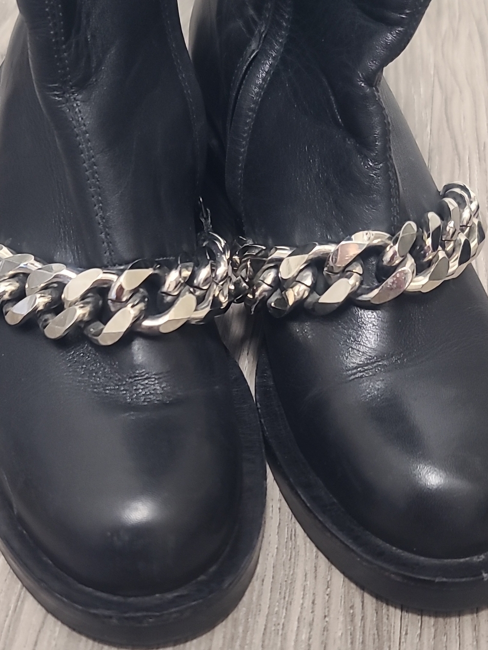 Givenchy Black Leather Chain & Zipper Knee High Riding Boots Women EU 37 US 6 - Picture 4 of 13